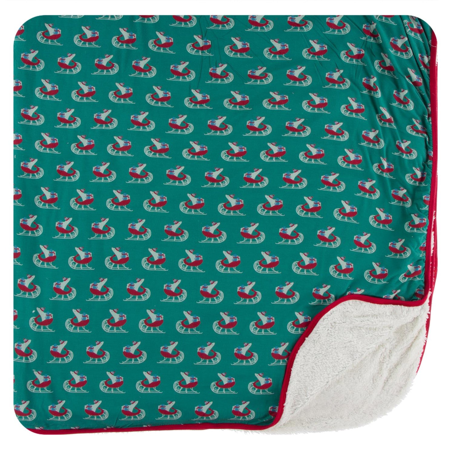 Print Sherpa-Lined Throw Blanket in Ivy Sled